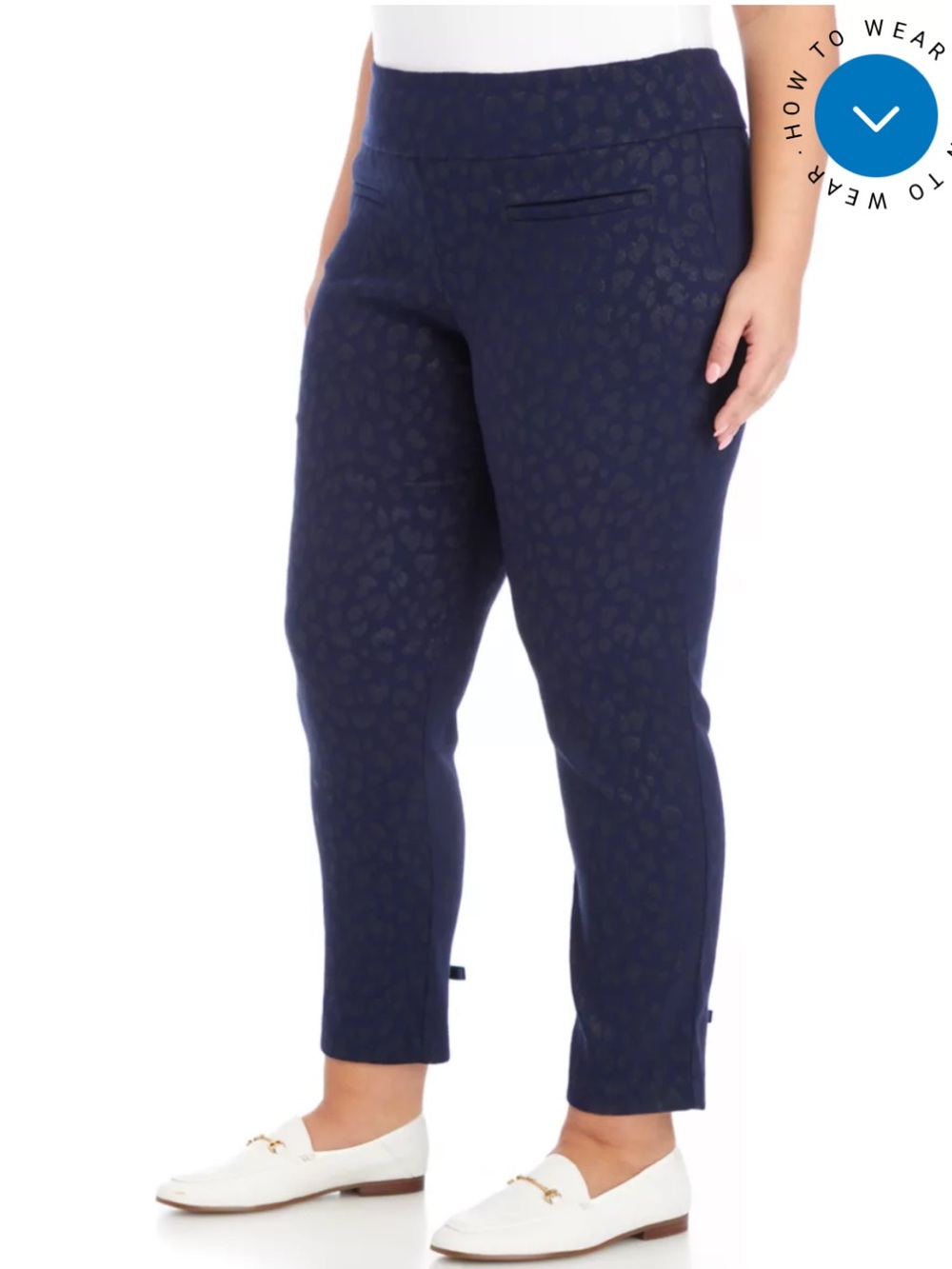 crown & ivy Navy Blue Subtle Metallic Leopard Bows Pull-On Ankle Pants Plus 16W